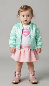 Baby Girl Superhero Mint Glow Jacket Over White Top And Rose