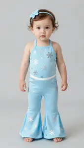 Baby Girl Superhero Pale Blue Bell Bottoms With A Matching
