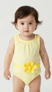 Baby Girl Superhero Pale Yellow One Piece With A Gathered