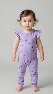 Baby Girl Superhero Soft Purple Jumpsuit With Flutter