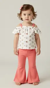 Baby Girl Superhero Soft Coral Bell Bottom Pants With A