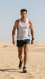 Desert Rally Runner In Breathable Tank And Trail Shoes