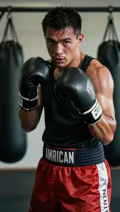 Determined Boxer In Training Shorts And Sleeveless Top