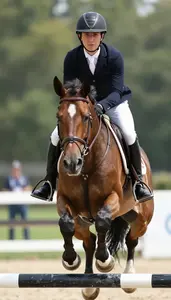 Equestrian Rider In Fitted Jacket Guiding Horse Gracefully