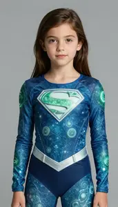 Girl Superhero Deep Blue To Greenish Blue Costume With A