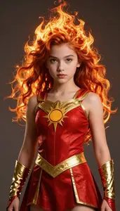 Girl Superhero Fierce Looking Costume Of Red And Gold With A