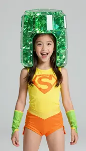 Girl Superhero Vibrant Green Yellow Or Orange Costume With A