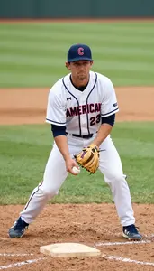 Grass Field Baseball Infielder In Classic Uniform Fielding A