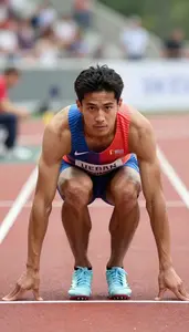 High Jumper In Colorful Track Outfit Preparing Approach Run