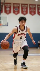 Indoor Basketball Point Guard In Fitted Jersey Pushing A