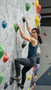 Indoor Climber In Fitted Tank And Flexible Pants Gripping