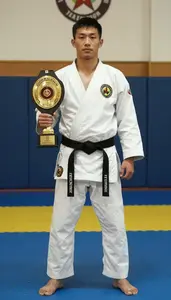 Indoor Martial Arts Competitor In Traditional Uniform