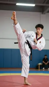 Indoor Martial Arts Hall Taekwondo Competitor In Traditional