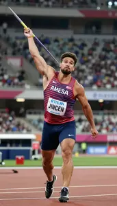 Javelin Athlete In Athletic Shorts Preparing For Throw