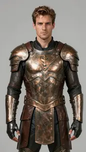 Male Superhero Bronze Plate Armor With Leather Backing