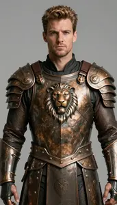 Male Superhero Bronze Plate Armor With A Lion S Head