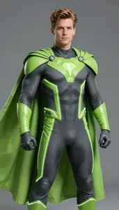 Male Superhero Graphite And Lime Green Suit With Neon Pulse
