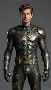 Male Superhero Suit Of Ancient Blackened Bronze Almost