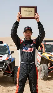 Open Desert Rally Stage Winner In Breathable Racing Attire