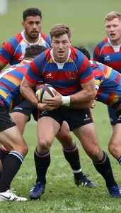 Open Grass Rugby Union Center In Striped Kit Breaking