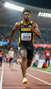Sprinter In Black And Yellow Kit Crossing The Finish Line