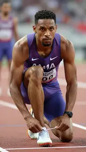 Sprinter Tying Shoelaces Before Race Calm Face Unobstructed