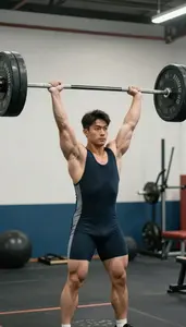 Weightlifter In Dark Singlet Lifting A Heavy Barbell