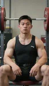 Weightlifter Resting Between Sets Focused Face Unobstructed
