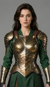 Woman Superhero Armor Of Overlapping Bronze Plates Giving A