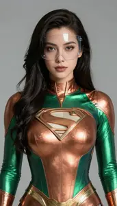 Woman Superhero Copper And Emerald Radiant Suit Clear Face