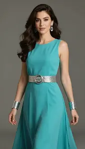Woman Superhero Flowing Dress Of Turquoise With A Woven