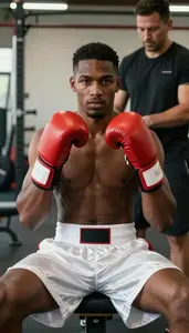 Boxer In White Satin Shorts And Red Gloves Has Their Gloves
