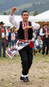 Clogger In Tap Shoes And Traditional Dress Performing A Buck