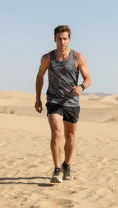 Desert Rally Runner In Breathable Tank And Trail Shoes