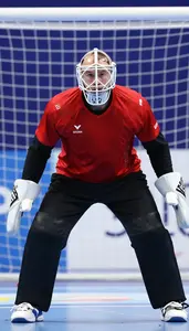 Handball Goalkeeper Preparing Stance Without Face Cover