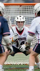 Lacrosse Defenseman Wearing Cleats Focused Checking Face Off