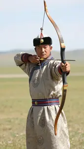 Mongolian Archer In Deel And Traditional Hat Drawing A