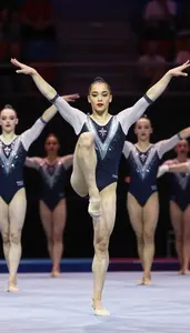 Rhythmic Gymnastics Group Performer Wearing Socks Dynamic