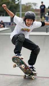 Skateboarder In Casual Sportswear Performing Trick On Ramp