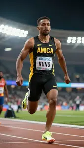 Sprinter In Black And Yellow Kit Crossing The Finish Line