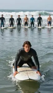 Surfer In A Black Wetsuit Paddles Out Through A Channel Calm