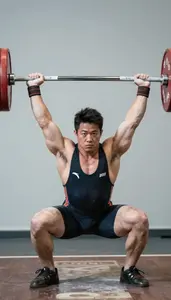Weightlifter In Lifting Singlet And Wrist Straps Receiving A