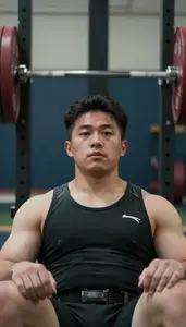 Weightlifter Resting Between Sets Focused Face Unobstructed