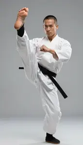 Wushu Wing Chun Practitioner Wearing Sash Graceful Sweeping