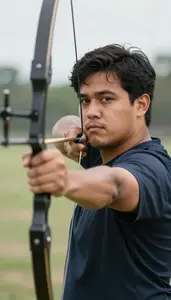 Archery Traditional Archer Wearing Archery Shirt Focused