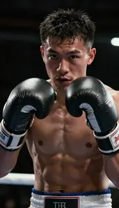 Boxing Lightweight Wearing Boxing Gloves Sweating Punching