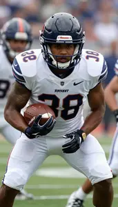Football Wide Receiver Wearing Gloves Focused Evading Blitz