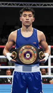 Indoor Boxing Regional Title Winner In Sleeveless Trunks