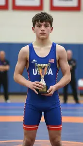 Indoor Wrestling Youth Champion In Competition Singlet
