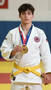 Judo Heavy Judoka Wearing Yellow Belt Showcasing Presented